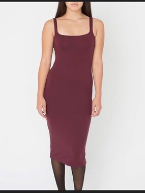 American Apparel Sleeveless Square-Neck Midi Dress in Burgundy